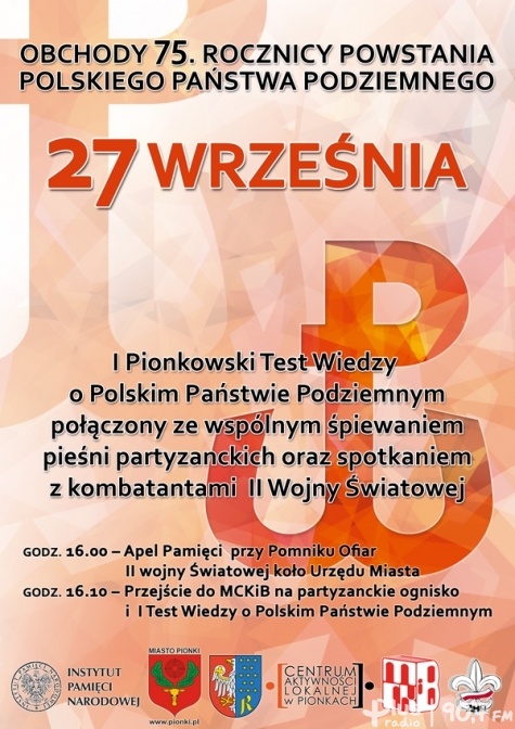 Obchody 75 rocznicy utworzenia Polskiego Państwa Podziemnego w Pionkach