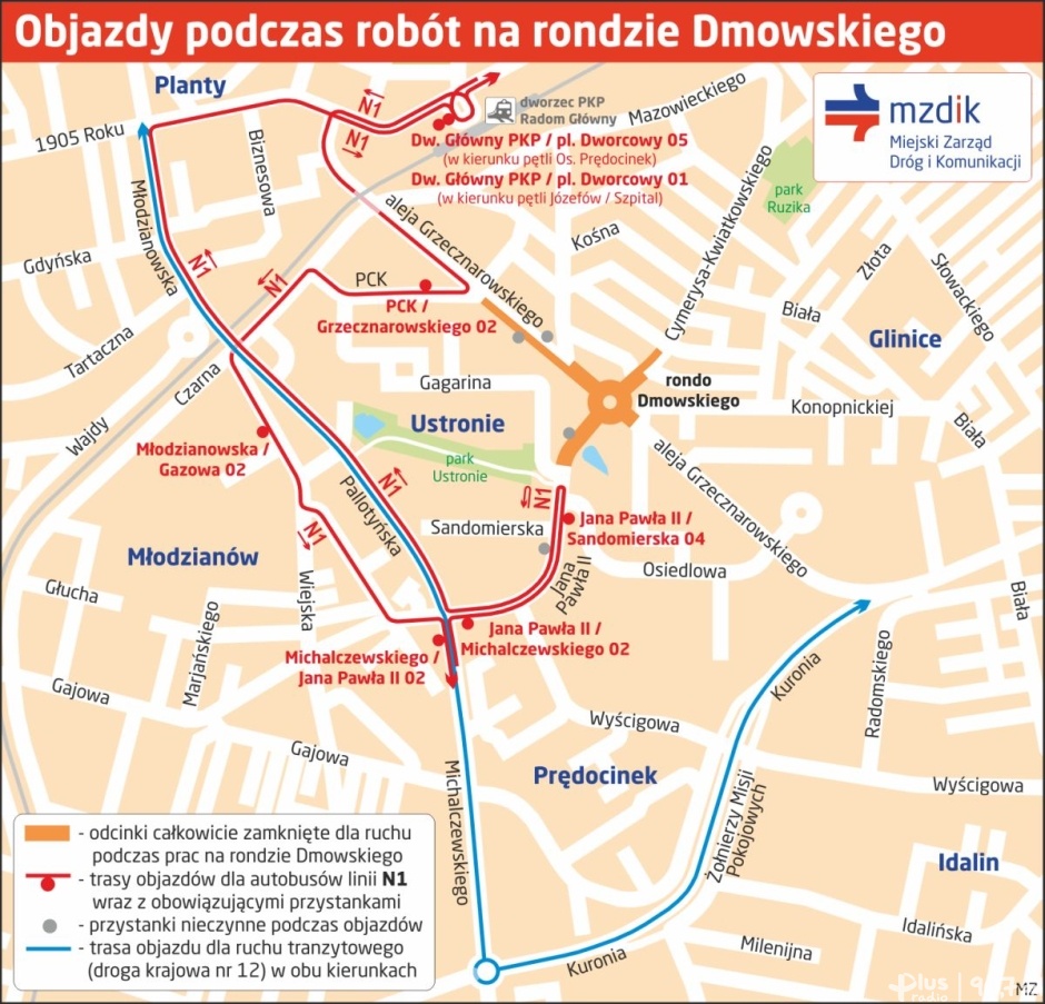 Nocne zamknięcie ronda im. Dmowskiego na Ustroniu