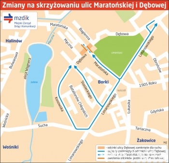 Zmiany na skrzyżowaniu ulic Maratońskiej i Dębowej